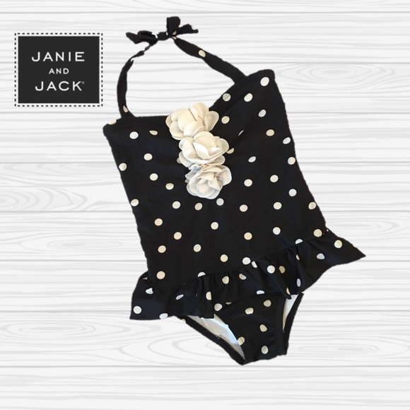 Janie and Jack Other - Ivory and Black Polka Dot Swimsuit